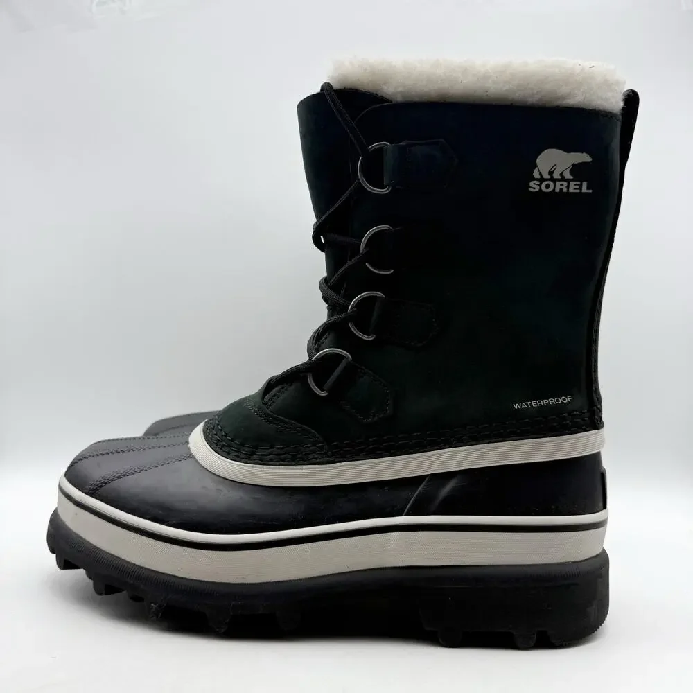 SOREL Womens Caribou Boots US 7.5 Black Stone Leather Insulated Waterproof NWOB